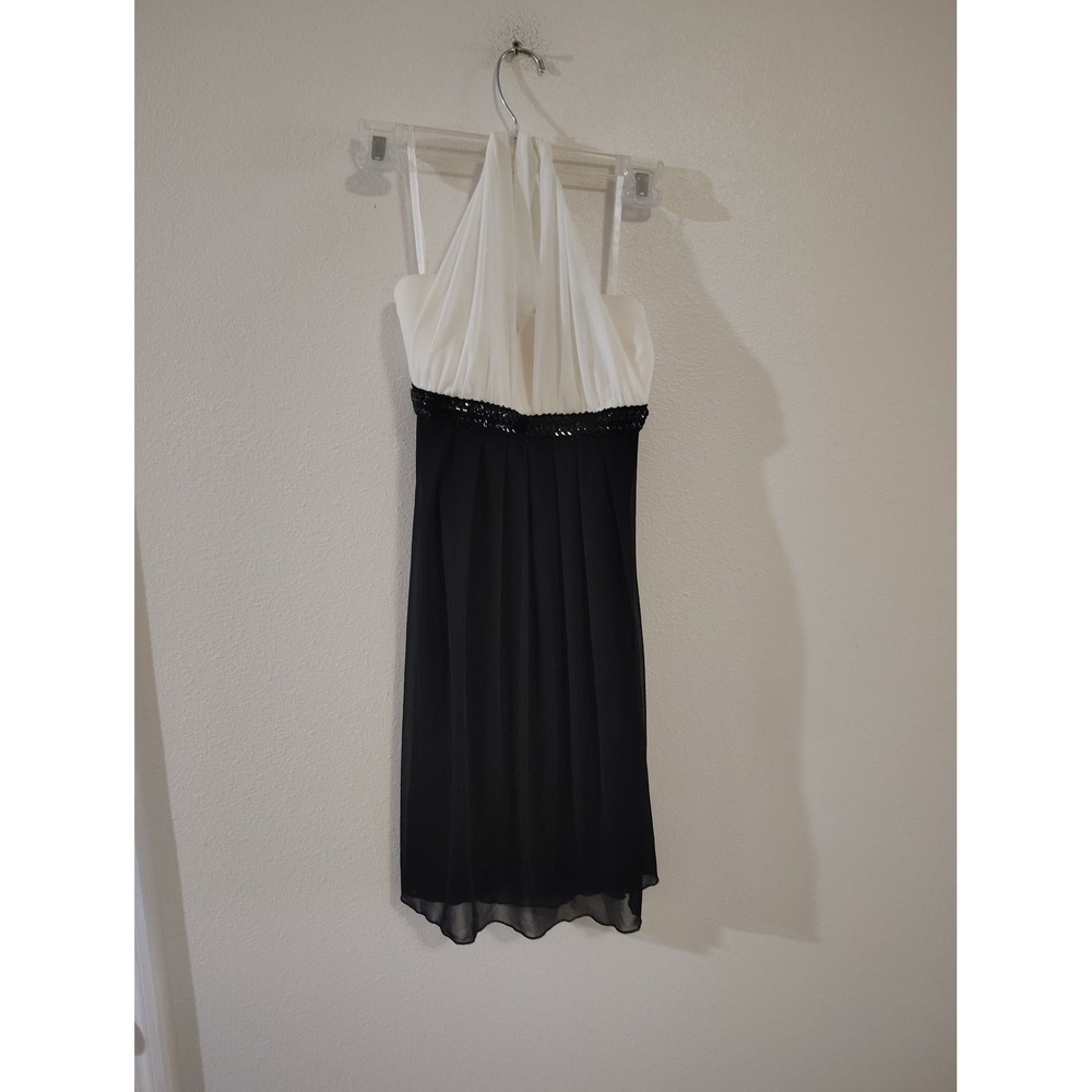 Enfocus Studio Womens Sequin Waist Halter Cocktail‎ Dress Black White Size 6